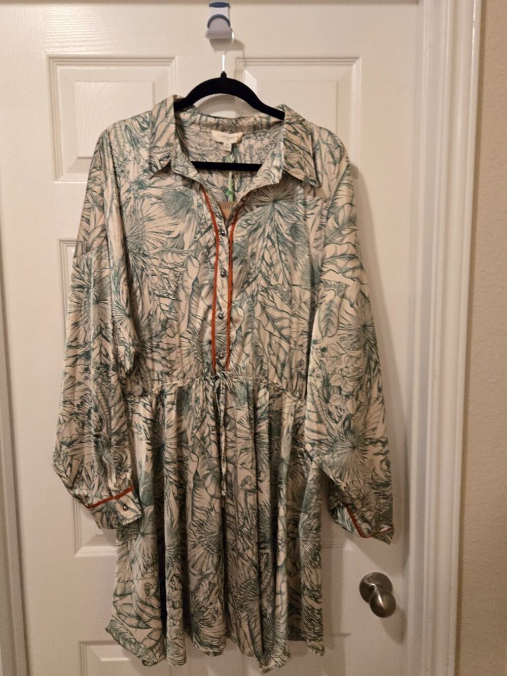 Umgee cream and green mini dress with botanical print